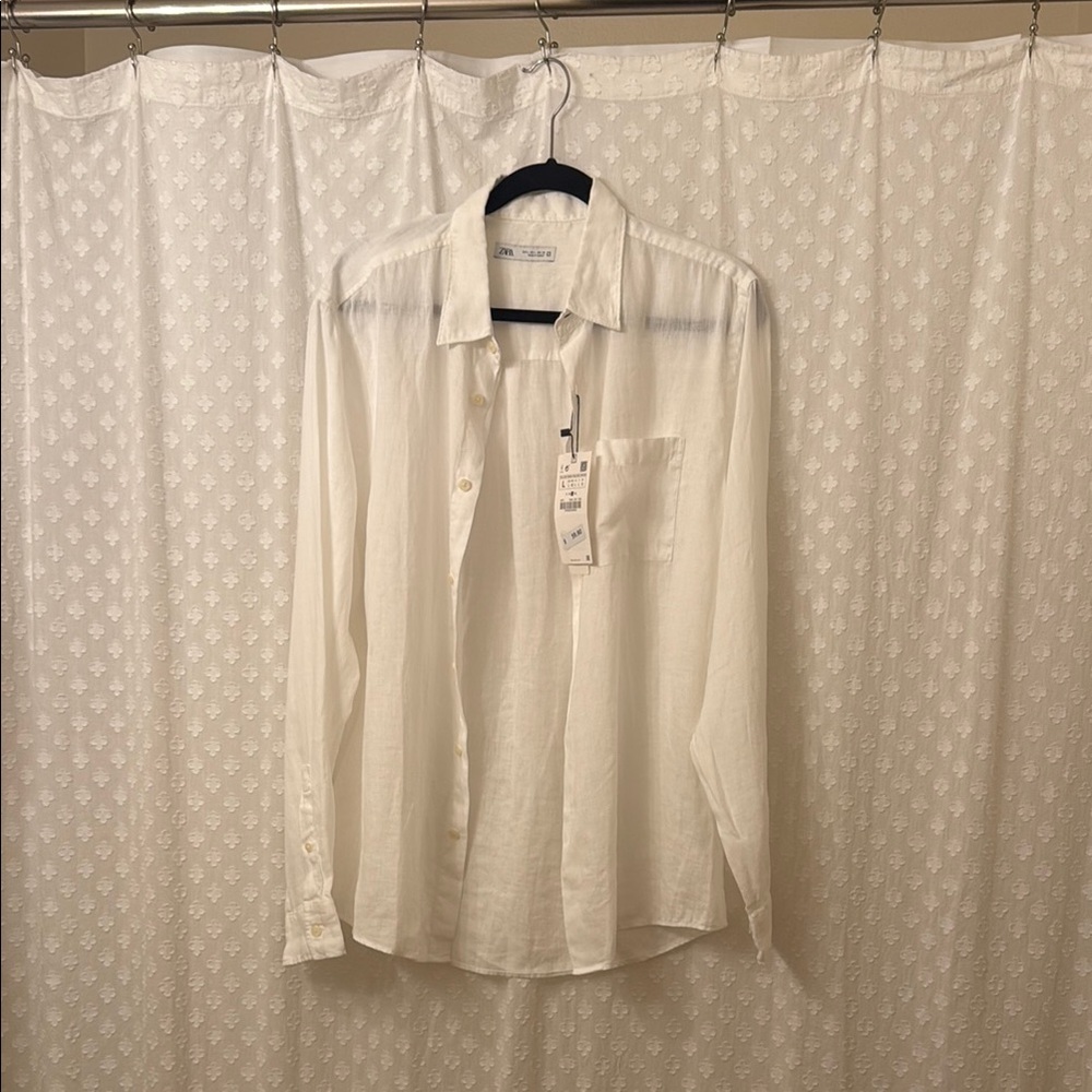 Zara Men’s White Linen Button Shirt